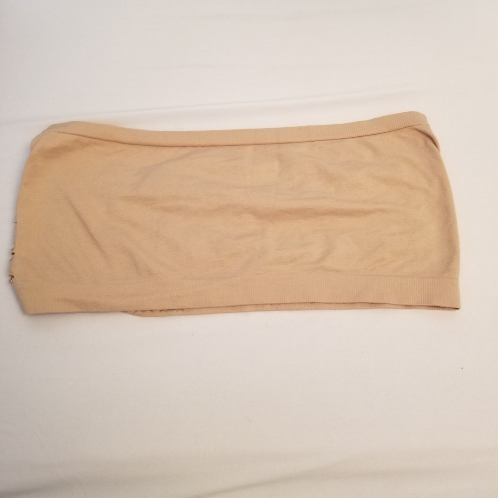 Seamless Strapless Bandeau Bra Tan Beige Ribbed Stretch Tube Top Lingerie